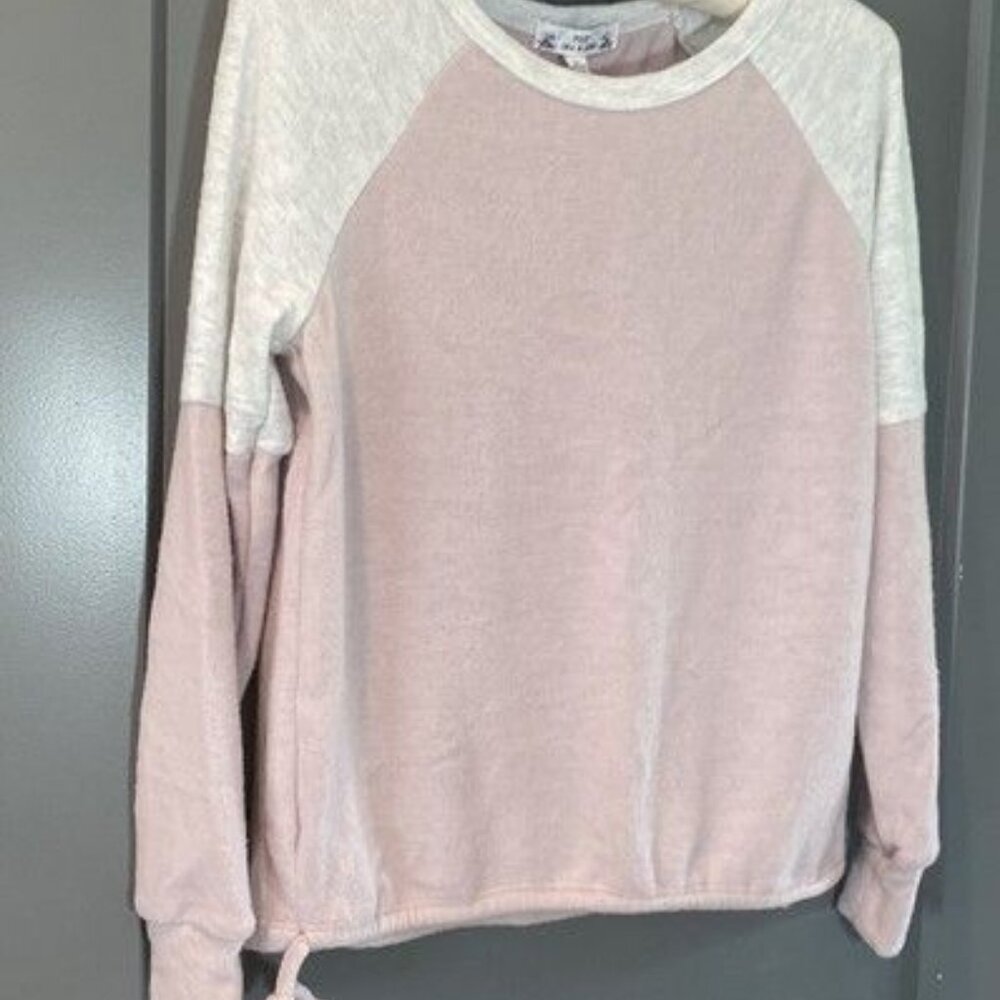 Poof New York Women's Small Raglan Pullover pink shirt Long Sleeve soft